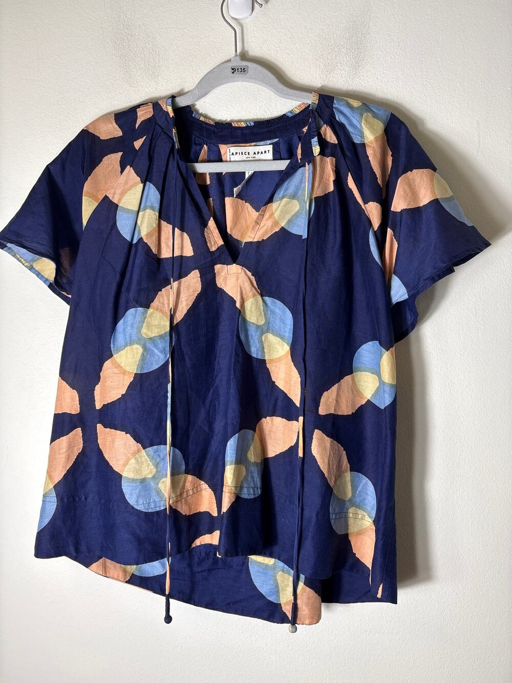 A Piece Apart Navy Blue Short Sleeve V-Neck Top Sz S